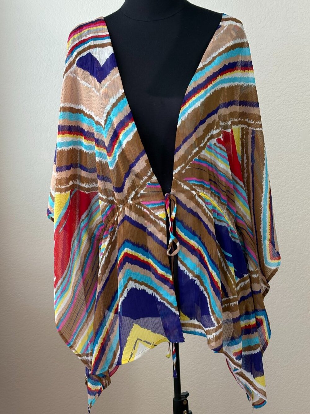 Lane Bryant 14/16 Sheer Kimono Cover Up Tie Front Abstract Stripe Beach Boho